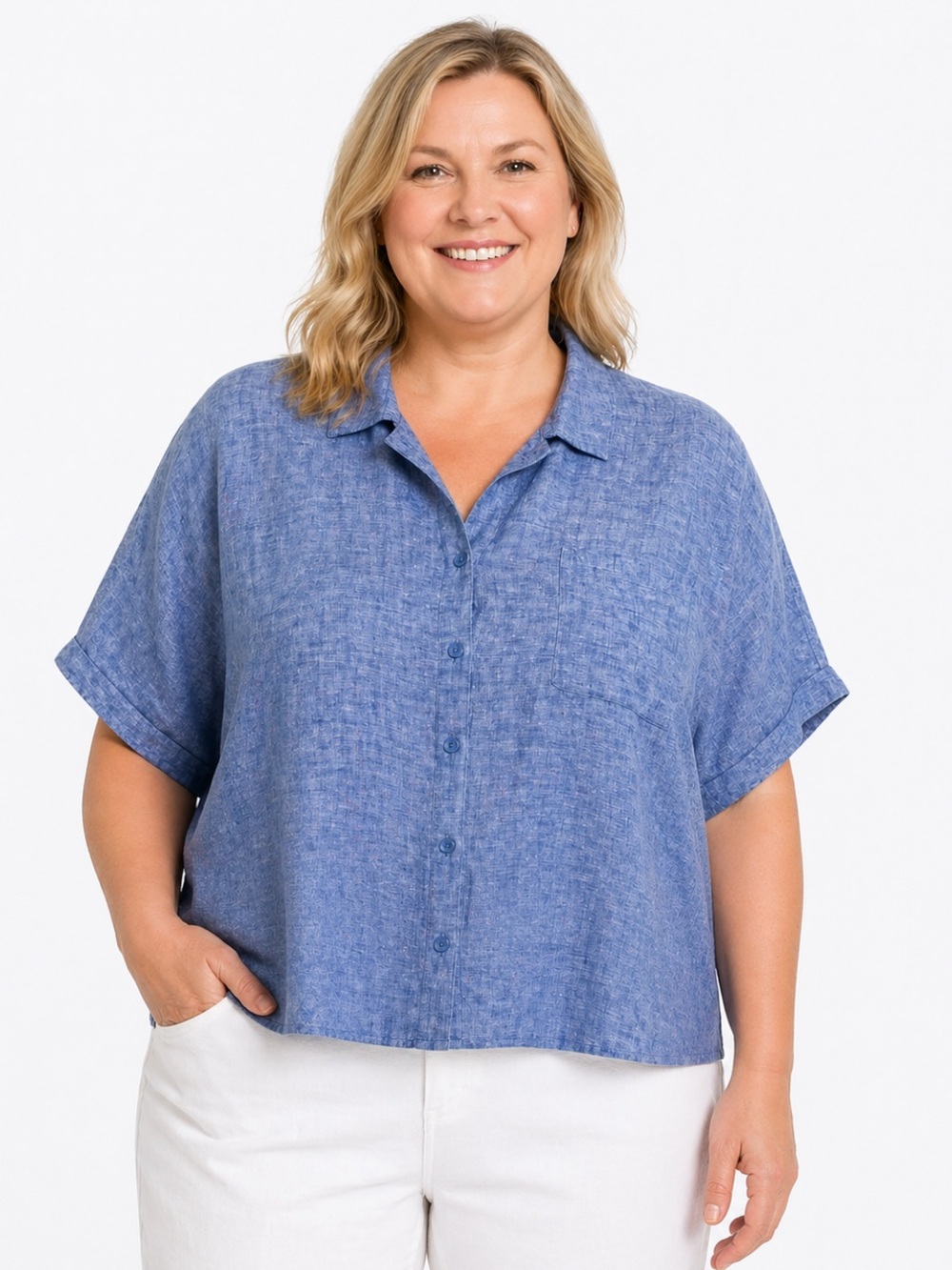 Garnet Hill 100% linen Boxy fit top short sleeve button front size 18